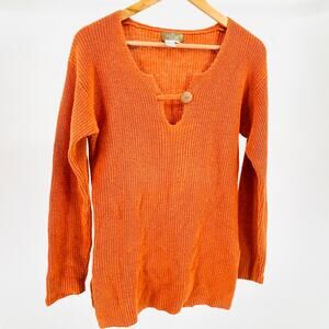 Vintage 90s The Territory Ahead Orange Ramie Cotton Boho Button Sweater